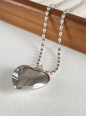 东大门ins甜酷风金属珠珠链爱心灰色吊V坠项链锁骨链