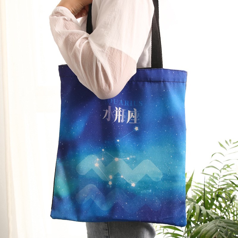 现货十二星座牛津布单肩包学生手提袋收纳袋防水帆布包购物袋手提