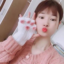 成品猫爪手套diy材料包手工编织送男女朋友自制打发时Y间毛线礼物