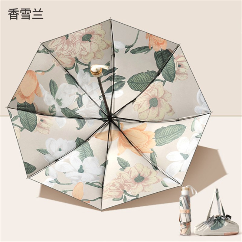 双层印花黑胶五折8骨遮阳防晒防紫外线太阳伞折叠V晴雨两用广告伞