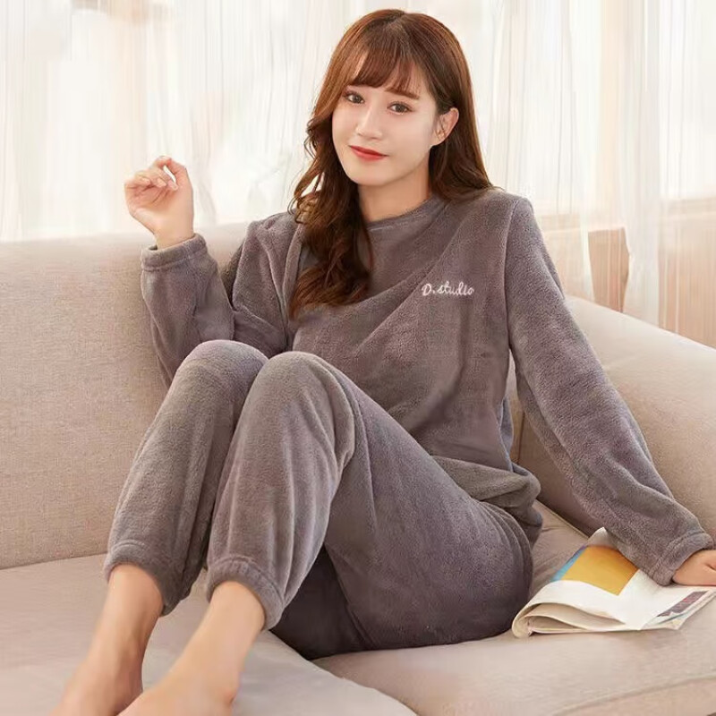 睡衣女秋冬季珊瑚绒法兰绒暖暖套装2023年新款加厚大尺码情侣家居