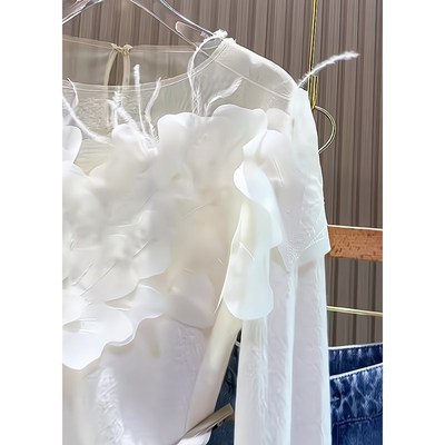 2024秋季新款今年流行漂亮法式独特别致上衣白色花朵t恤打底衫女