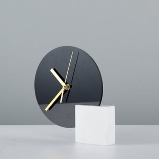 北欧轻奢压克力座钟钟表摆件样版 饰品 房间书桌书柜大理石现代软装