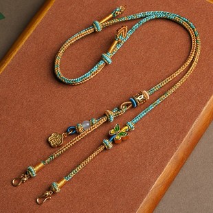 锦鲤锁挂绳手工千里江山可调节吊坠配绳八股辫双孔吊坠配链