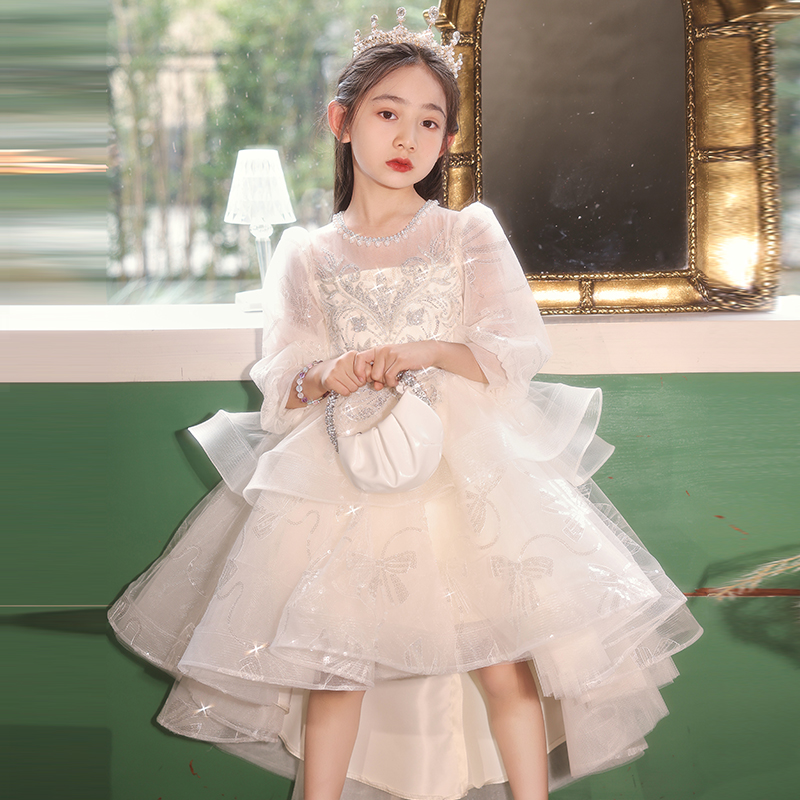 高端儿童礼服花童婚礼小女孩10岁女孩生日宴公主T裙主持人钢琴表