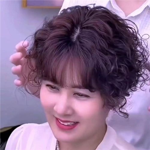 头顶补发块遮白发假发片真发女无痕量蓬松短卷发羊毛卷轻薄真人发