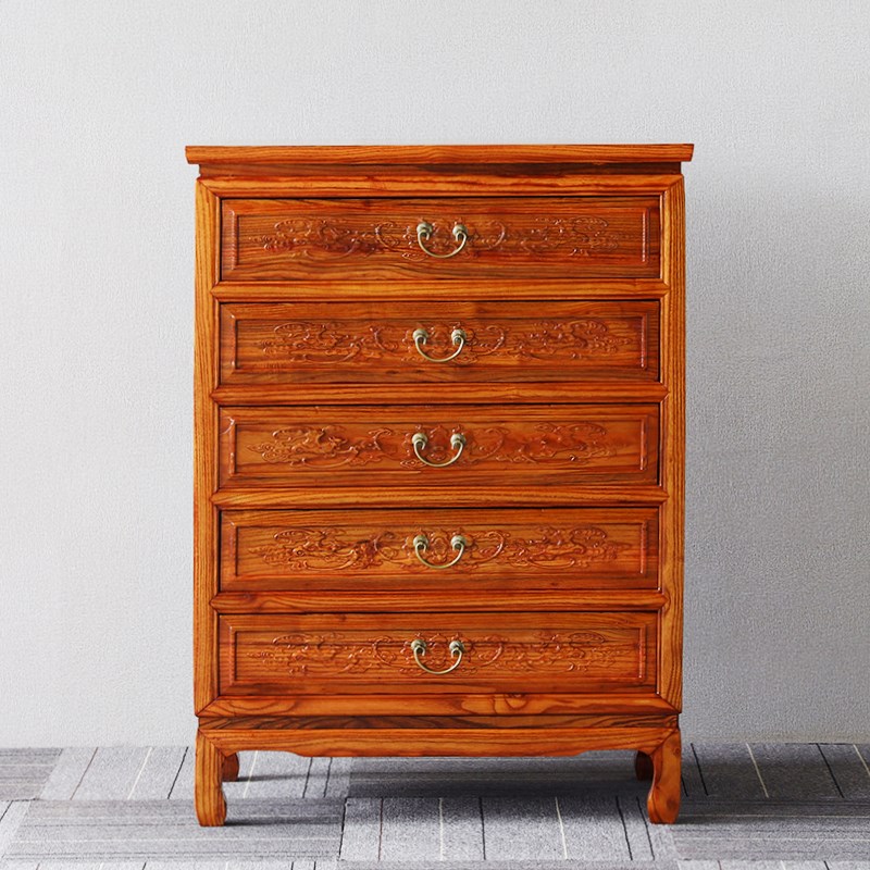 实木中式仿古纯实木南榆木五斗橱柜储物柜玄关卧室抽屉收纳柜