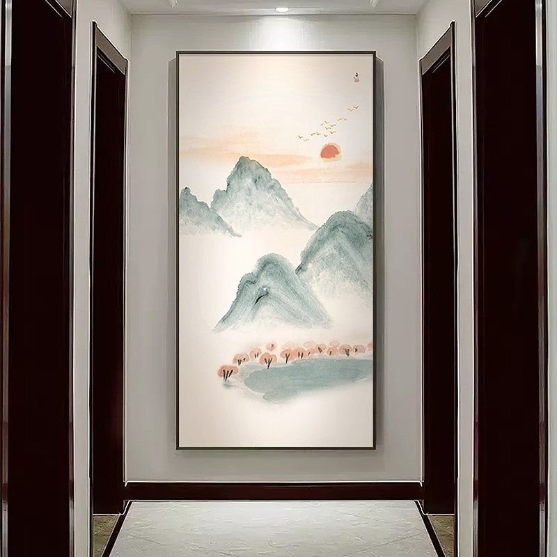 绿水青山入户玄关装饰画开门见山禅意山水画挂画大气书房茶室壁画