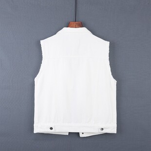 2021年早秋g白色牛仔马甲女短款破洞显瘦无袖薄坎肩马夹外套背心