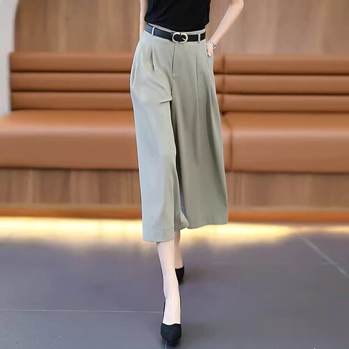 夏季冰丝八分阔腿裤女2023薄款宽松裙裤直筒裤高腰垂感宽裤休闲裤
