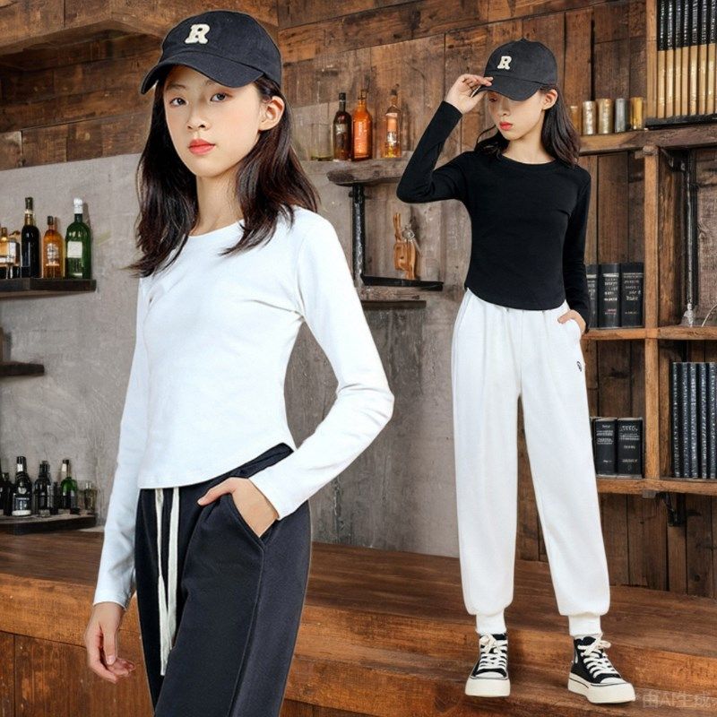 女童t恤长袖纯色修身款韩版童装亲子体恤2023新款大童女孩打底衫,童装/婴儿装/亲子装,T恤,淘宝优惠券,粉丝福利购,淘宝优惠卷