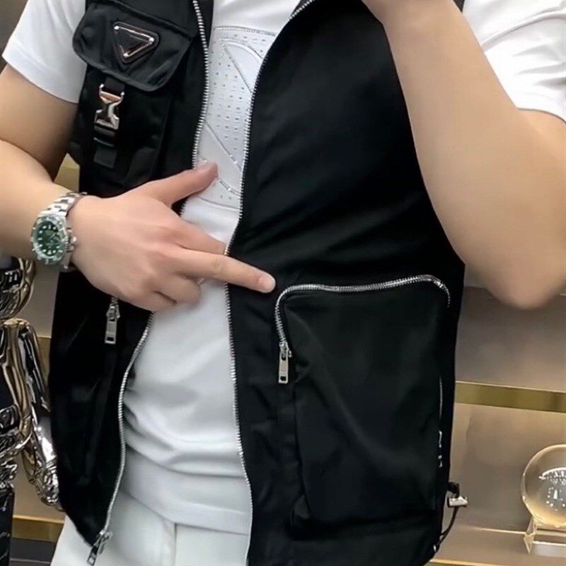 秋冬新款男士连帽薄棉马甲s2023时尚百搭韩版工装个性立体口袋马