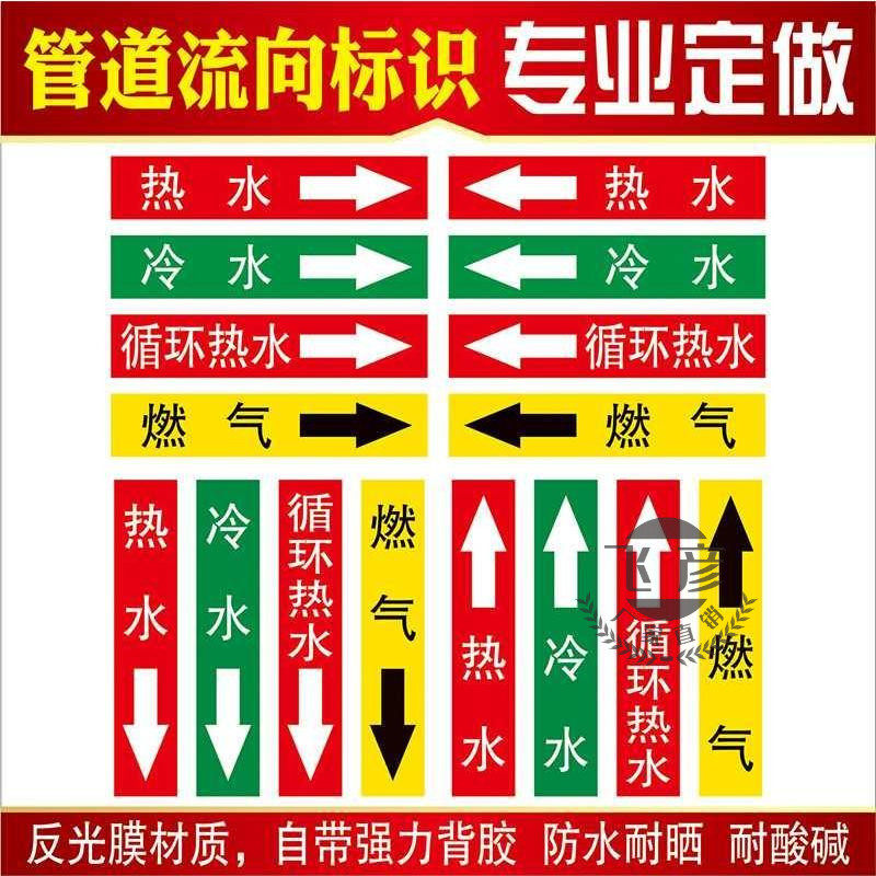 管道介质流向标签蒸汽管出水管进水管空调冷却水管贴纸化工业管道