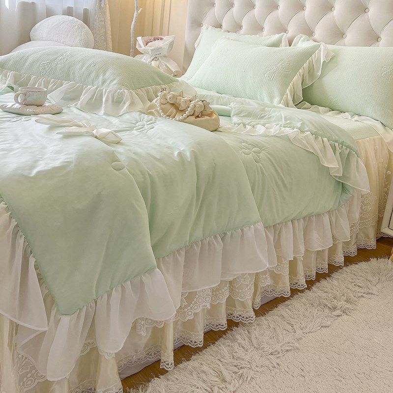 夏季花边夏被冰丝凉席四件套床裙款夏凉被公主风可机水洗空调软席,床上用品,冰丝席,淘宝优惠券,粉丝福利购,淘宝优惠卷