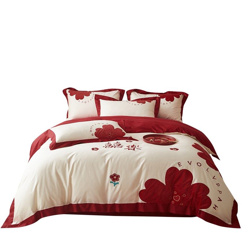 中式新婚庆四件套红色陪嫁备婚被套结婚床上用品婚房喜被,床上用品,婚庆床品套件,淘宝优惠券,粉丝福利购,淘宝优惠卷