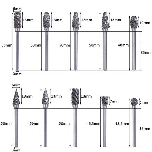 10Pcs Shank Tungsten Carbide Milling Cutter Rotary Tool Burr