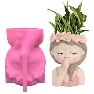 推荐Cute Girl Flower Pot Mold Plaster Candle Crystal Vase Ep