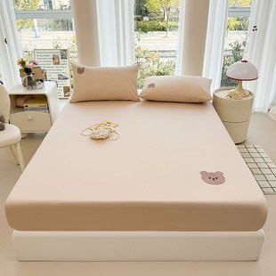 A类全棉床笠床垫保护罩米乐熊卡通贴布绣学生宿舍家用100床笠
