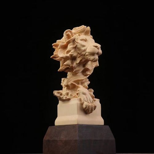 狮子头木雕摆件大象实木雕刻桧木动物办公家居摆件玄关装饰招财