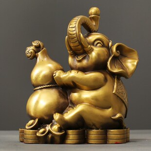 纯铜大象摆件一对招财镇宅财福坐象客厅玄关办公室乔迁家居工艺品