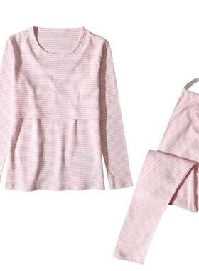 哺乳睡衣上下开口 春秋孕妇秋衣A秋裤套装纯棉哺乳睡衣产后秋冬保