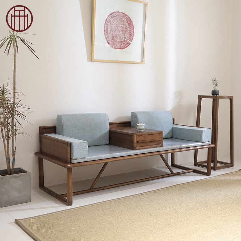 新中式罗汉床实木黑胡桃木小户型家用沙发简约现代可伸缩躺椅床榻,住宅家具,罗汉床,淘宝优惠券,粉丝福利购,淘宝优惠卷