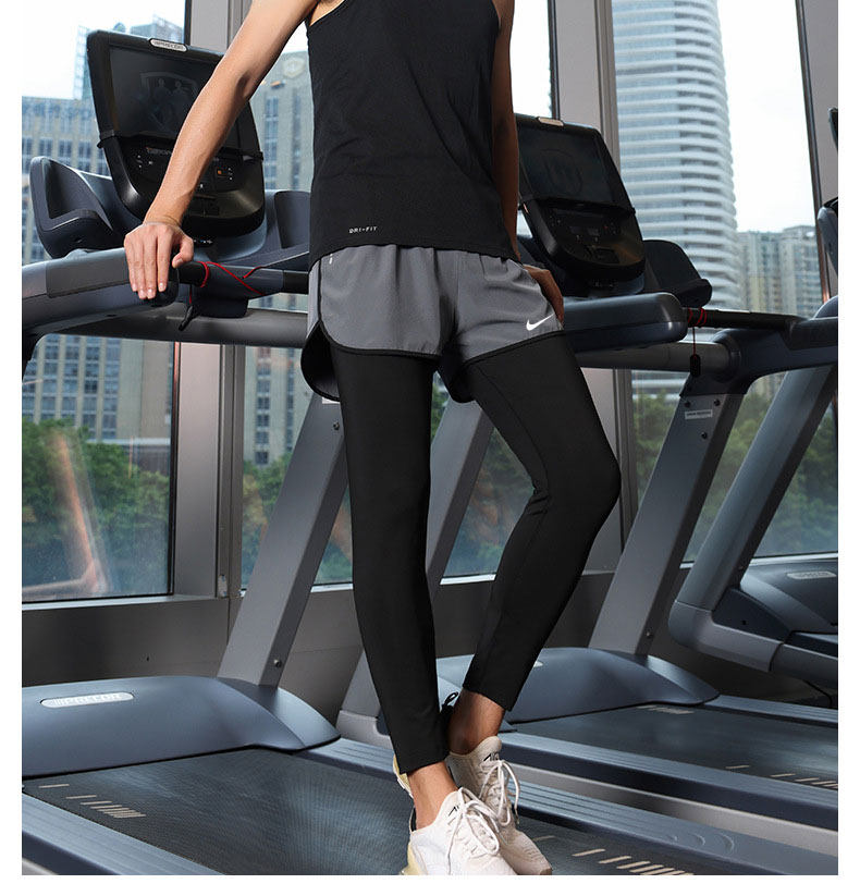 假两件跑步长裤男专业田径九分高弹力裤速干内q衬健身二合一训练