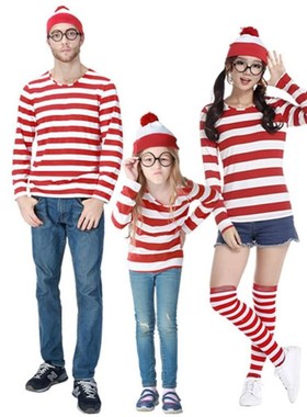 S-XXL Parent-Child Cartoon Where is Wally Waldo Costume Wald
