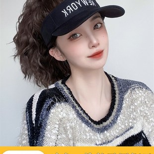 化疗后女士连g帽带假发的帽子女款2023新款棒球帽一体时尚马尾卷