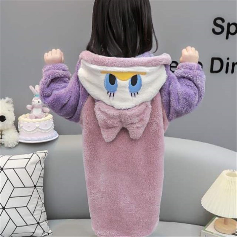 儿童珊瑚睡衣法兰绒加厚女童家居服绒睡袍宝宝秋冬季婴儿睡裙加绒