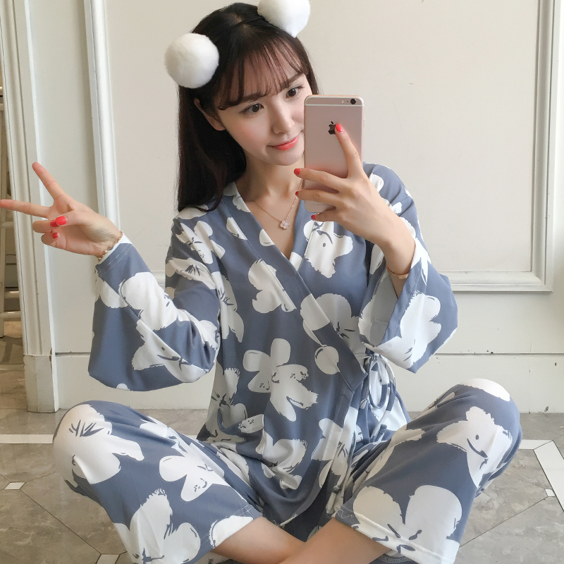 月子服哺乳睡衣春秋款夏季宽松产后孕妇和服女喂奶怀孕期两件套装