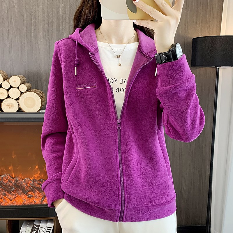 抓绒衣外套女2023新款连帽加绒开衫卫衣春秋季保暖防风Z摇粒绒外