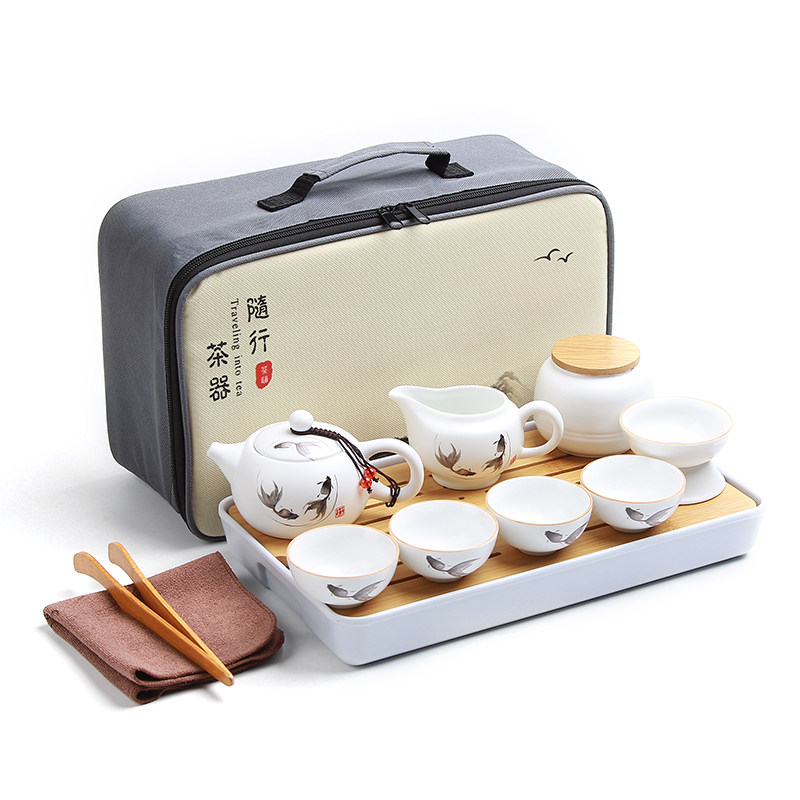 便携陶瓷旅行茶具套装户外旅游包家用简约功夫茶壶茶杯车载竹茶盘