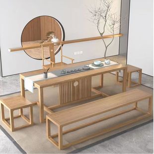 禅意原木茶桌椅组合家用客厅办公室会客泡茶台实木接待茶桌 新中式