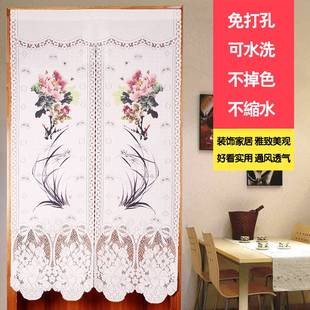 中式 3款 家用织eWmGQ6qo镂空门帘免打2孔穿杆隔断布艺帘房间卧室针