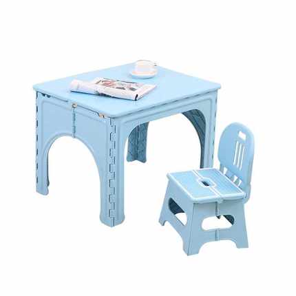 宝宝折叠桌吃饭桌椅套装家用塑料办公桌户外可携式小桌子 绿