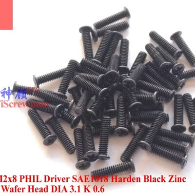 screw M2x8 Wafer Head Phillips driver Black Zinc ROHS 100 pc