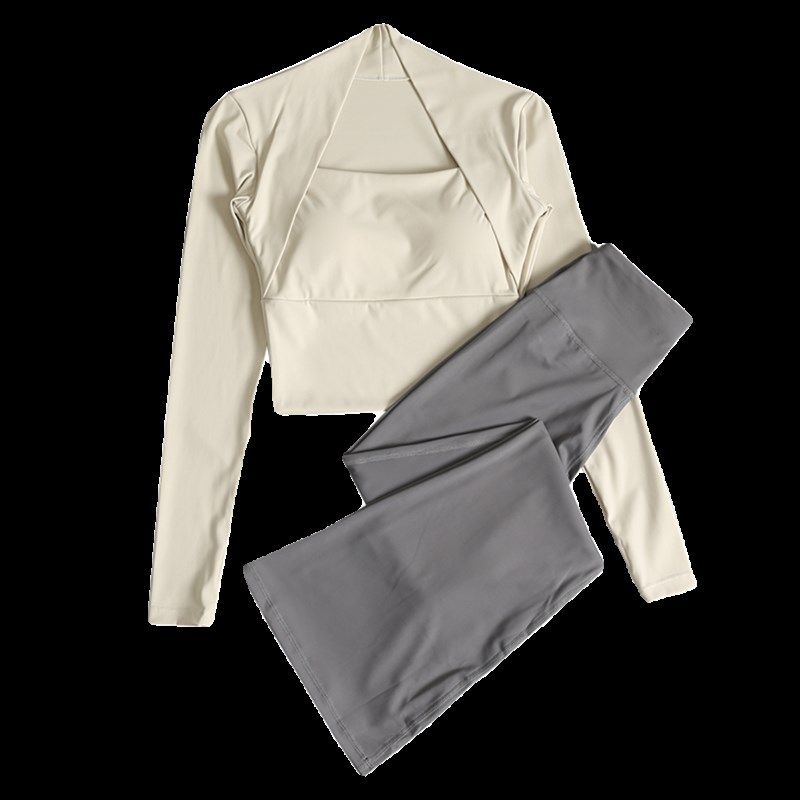 高级感瑜伽服套装女微喇裤健身裸感紧身显瘦速干运动长袖外穿,运动服/休闲服装,运动套装,淘宝优惠券,粉丝福利购,淘宝优惠卷