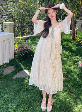 小个子孕妇装夏装连衣裙2023新款时尚刺绣上衣改良汉服裙子夏季