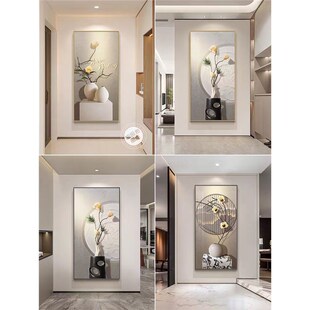 侘寂风玄关装饰画现代简约走廊过道挂画花瓶摆件墙画正对门壁画