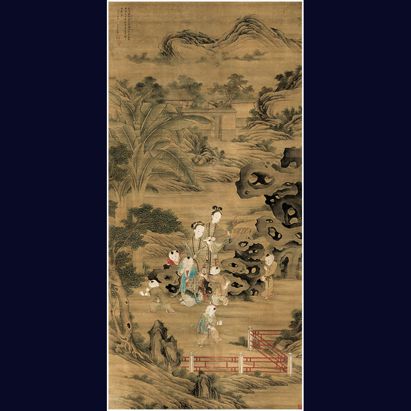 清代山水人物画王朴婴戏图古画真迹复制品装饰画芯未装裱临摹学习