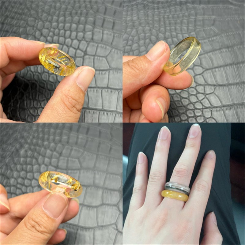 男女未镶嵌水晶素圈指环 天然水晶戒指 K天然未镶嵌裸石金发晶指