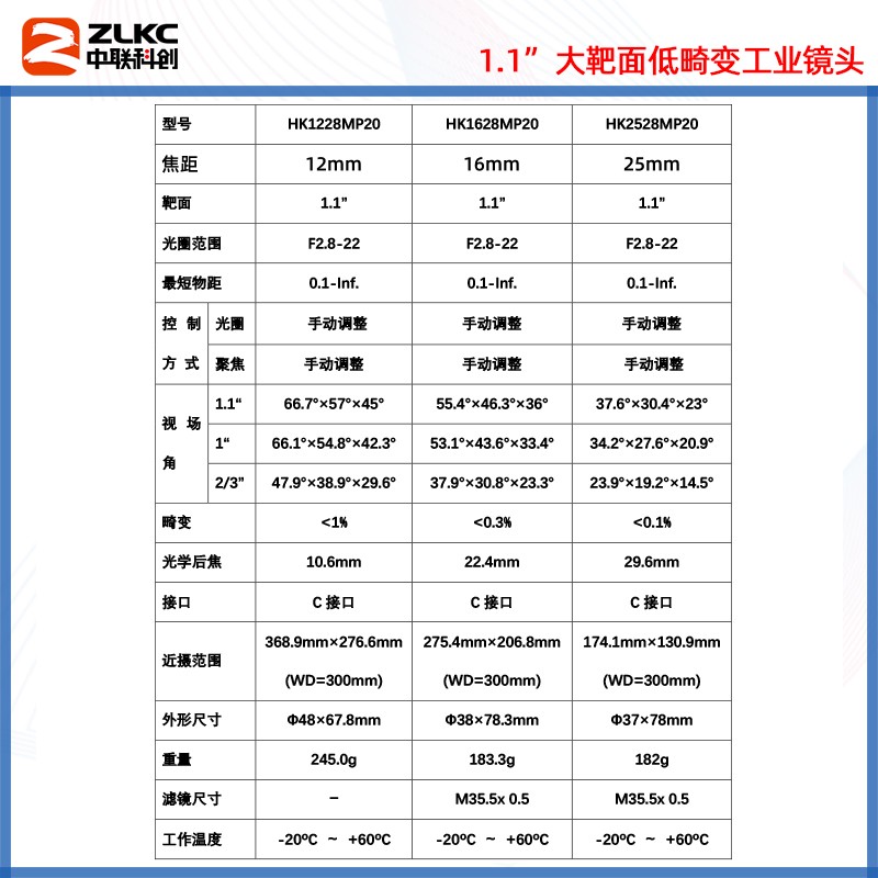 2000万工业镜头12-50mm机器视觉相机定焦镜头C口低畸变1.1寸现货