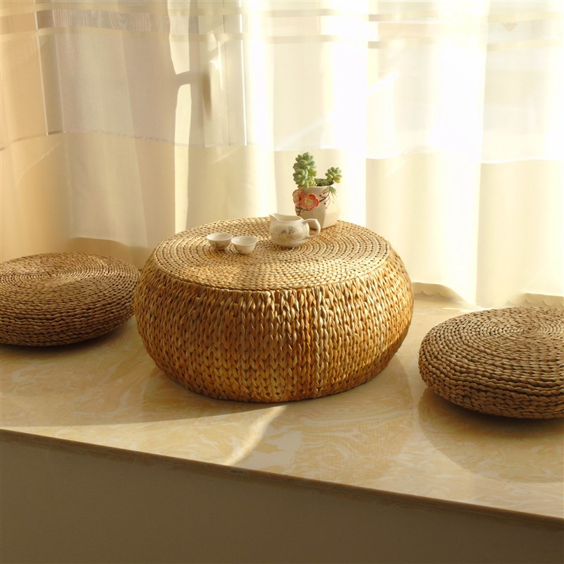 飘窗小桌子日式藤编茶几现代简约圆形窗台炕桌阳台迷你榻榻米矮桌