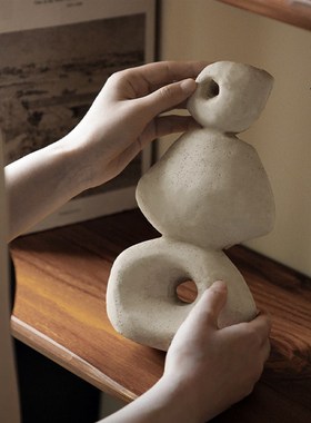 栗石【石来运转】侘寂风水泥做旧摆件创意几何艺术家居酒柜装饰品