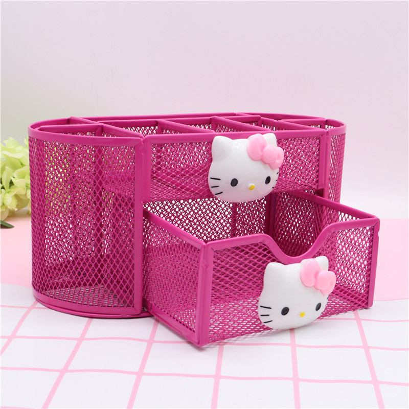 可爱多功能金属网格大笔筒韩国创意组合办公文具收纳盒化妆刷收纳