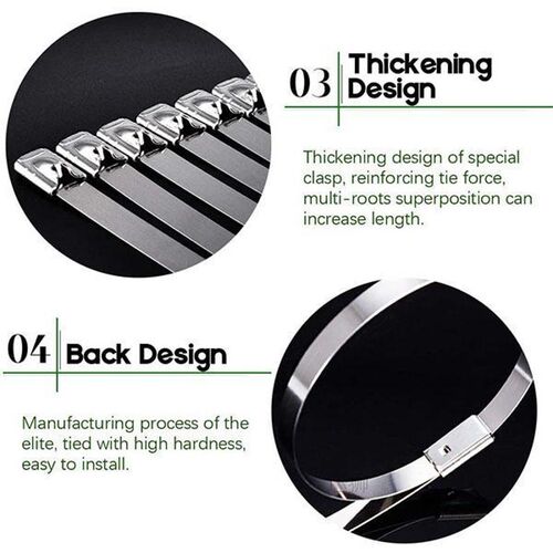 100PCS Multi-Purpose Locking Cable Metal Zip Ties Self-locki