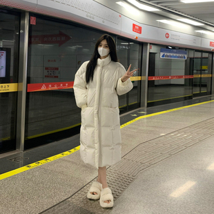 中长款立领白色羽绒棉服女加厚冬2024新款韩版宽松休闲百搭面包服