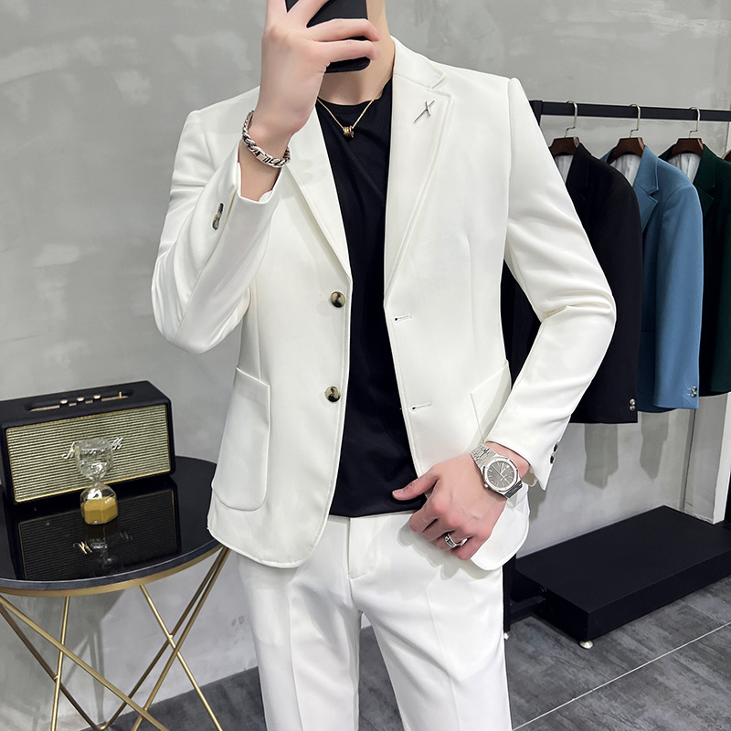 西装男套装高级感修身结婚西服两件套商务休闲新郎婚礼一套英伦风