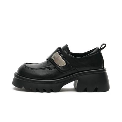 玛速主义2c024年夏季新款厚底粗跟乐福鞋时尚黑色小皮鞋增高单鞋